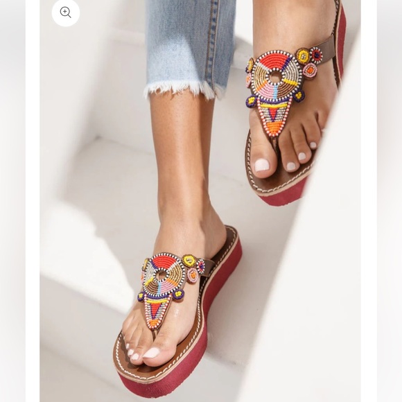 Anthropologie New Shibli SSR Leather Sandal Red Mix laidback London sandal 🌈 - Picture 3 of 11